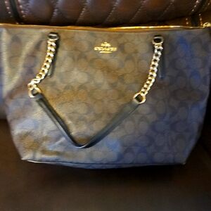 Coach Black and Brown Tote Bag with Chain-Link Straps